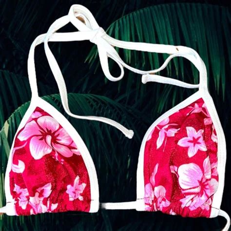Red Floral Slide Triangle Bikini Top Y K Deadstock Vi Gem