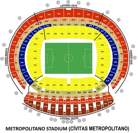 Metropolitano Stadium Seating Chart with Rows and Seat Numbers 2024