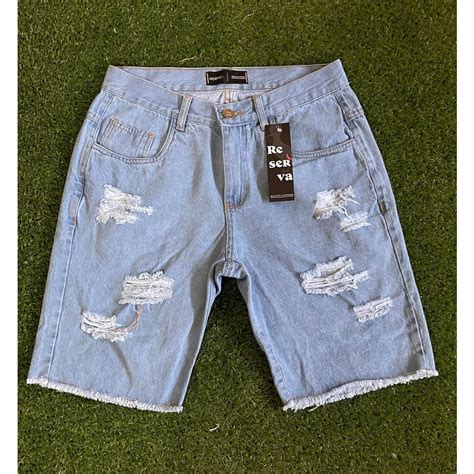 Bermudas Jeans Médio Premium Rasgado Masculina Sarja Slim Destroyed