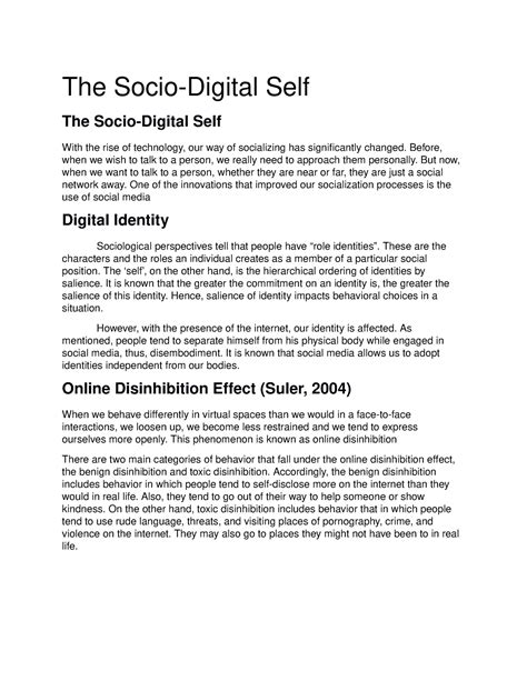 The Socio Digital Self Lecture Notes 10 The Soci O Digital Sel F