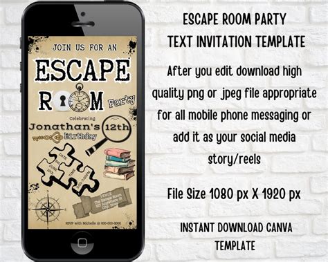 Escape Room Birthday Template Escape Room Invitation Escape Etsy