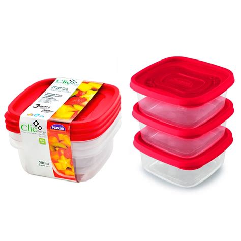 Jogo 3 potes 580ml plástico tampa mantimentos alimentos Vasilha