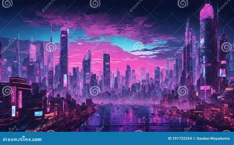 Fantasy Japanese Night View City Citycape Neon Light Residential