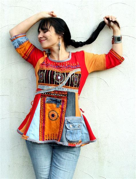 S M Banjara Denim Recycled Dress Tunic India Sari Hippie Boho