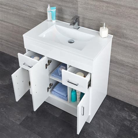 Milano Ren White Mm Floor Standing Vanity Unit And Basin