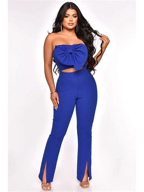 2 Piece Women Set Spring Summer Sleeveless Bow Crop Tops And Pants