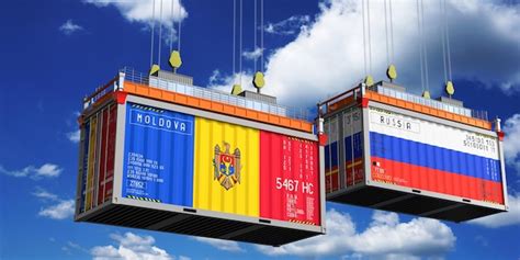 Premium Photo | Shipping containers with flags of Moldova and Russia 3D