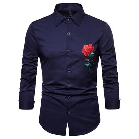 Automne Hiver Hommes Casual Luxe Or Broderie Chemise Manches Longues