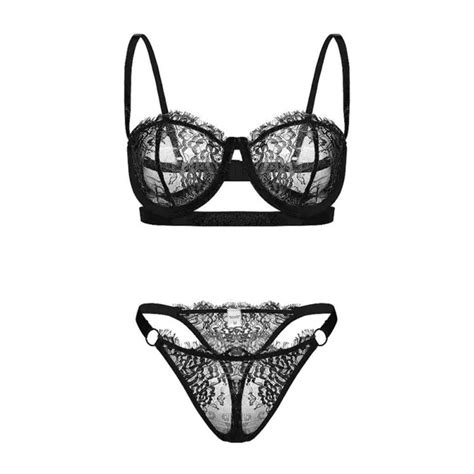 Dropship French Sexy Lingerie Set Women Ultra Thin Lace Fully Transparent Thong Sexy Pure Bra