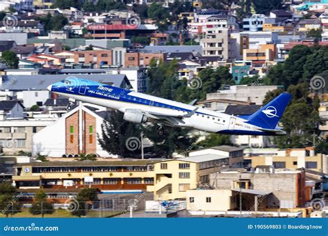 TAME Ecuador Embraer 190 Airplane Quito Airport In Ecuador Editorial ...