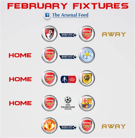feed  arsenal fc arsenals february fixtures bournemouth