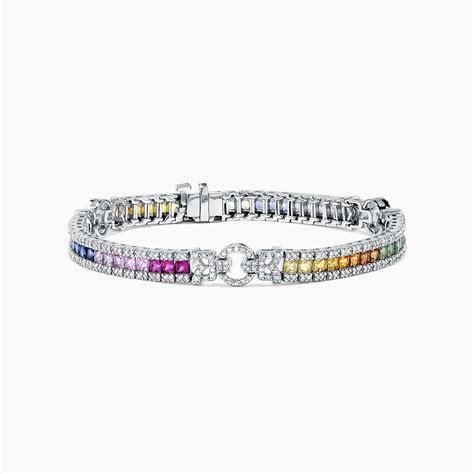 Effy Watercolors 14k White Gold Multi Sapphire And Diamond Bracelet 7 6