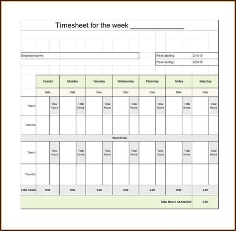 Free Timesheet Template Printable Pdf