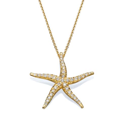 K Solid Gold Diamond Starfish Pendant Etsy