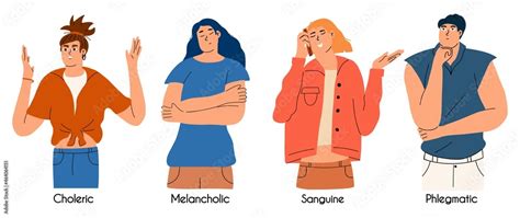 A Set Of People With Different Types Of Temperament Choleric Sanguine