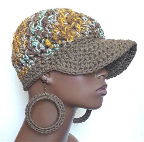 Cotton Chunky Crochet Baseball Cap With Earrings By Razonda Lee