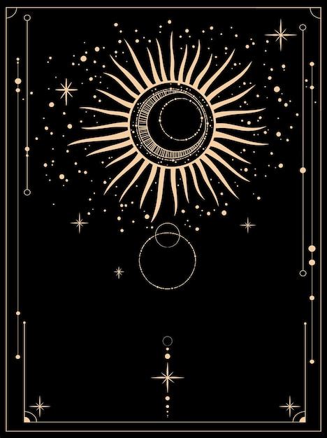 Uma Placa Com Um Ornamento Mágico De Ouro Sol E Estrelas Em Fundo