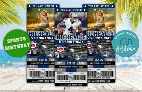 Editable Dallas Cowboys Ticket Invitation Instant Download