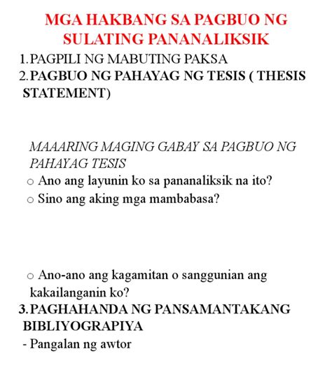 Mga Hakbang Sa Pagbuo Ng Sulating Pananaliksik Pdf