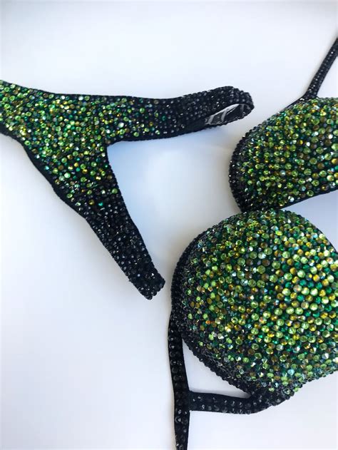 Green Competition Bikini Set Rhinestone Fitness Ifbb Etsy