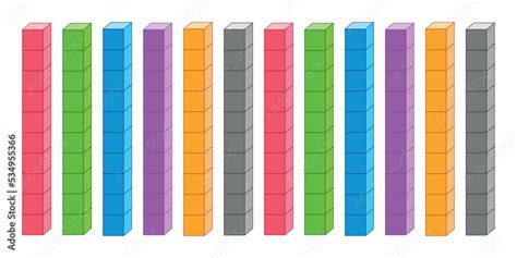 Dienes tens blocks. Base ten counting. Place value with base ten blocks. Stock Vector | Adobe Stock