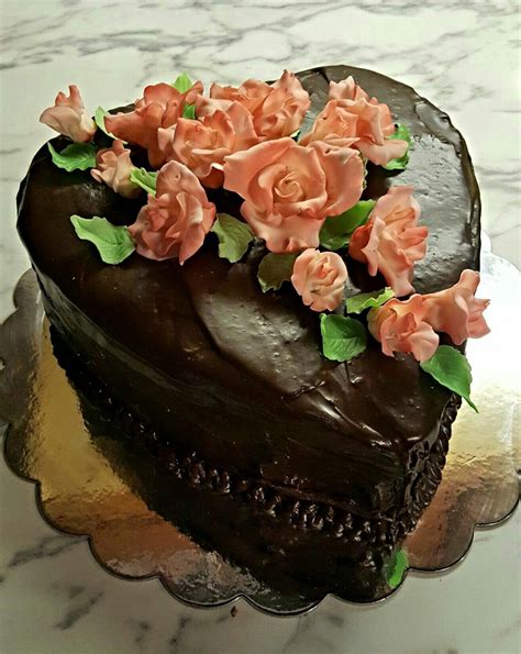 Triple Chocolate Decadence Cake Covered In Chocolate Ganache With Valrhona Chocolate Roses And