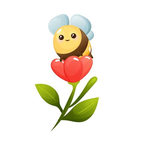 Premium Vector | A cartoon bee on a flower with a heart on it