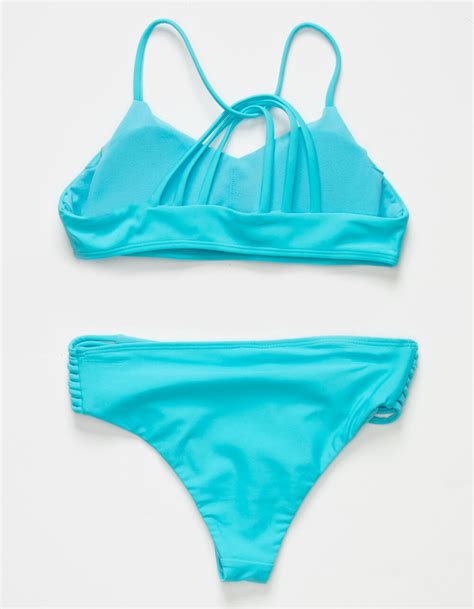 Full Tilt Strappy Girls Bralette Bikini Set Blue Tillys