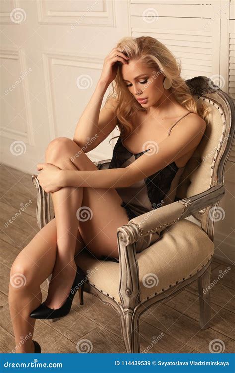 Beautiful Woman With Blond Hair In Elegant Lingerie Dress Stock Image Image Of Female