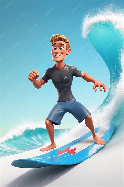 Premium Photo Surfer Cartoon Character 3d Animation Illustration Guide