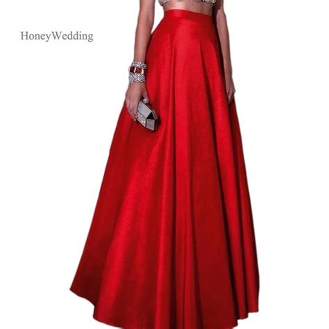 2018 New Fashion Red Satin Maxi Skirts For Wedding Party Skirt Chic