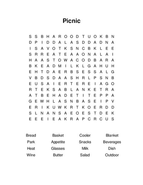 Picnic Word Search