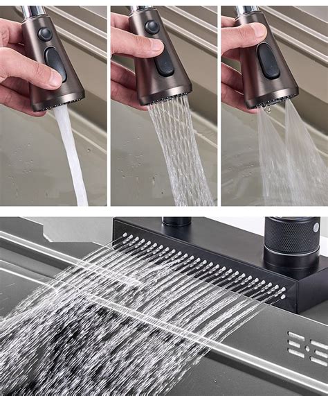 Kitchen Faucet Stainless Steel Waterfall Outlet Cold And Hot Single Hole Sink Faucet Pull Out