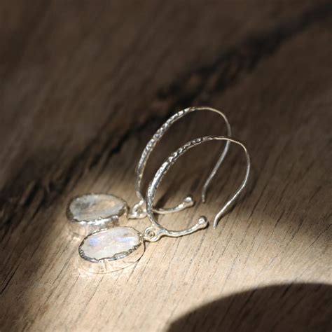 Rainbow Moonstone Earring Sterling Silver Gemstone Hoop Earring Gold