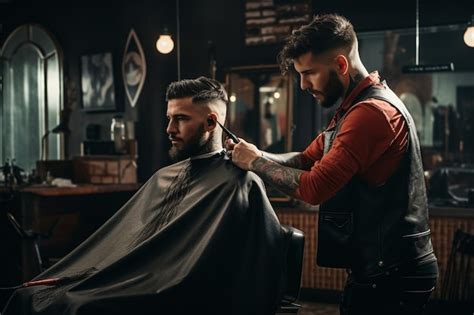 Premium AI Image | client doing hair cut at a barber shop salon