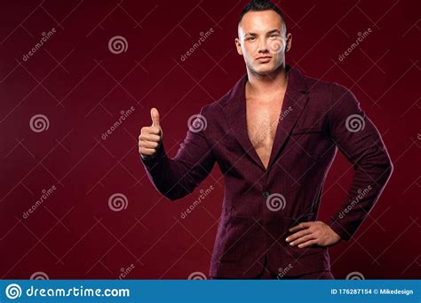 Portrait Of Handsome Stylish Man Bodybuilder With Naked Torso In