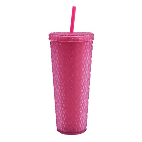 Vaso Con Popote Mainstays Texturizado Ml Rosa Walmart