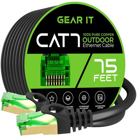 Gearit Cat7 Outdoor Ethernet Cable 75 Feet Sftp Shielded Foil