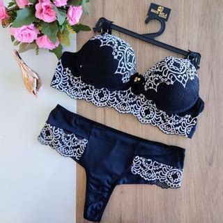 Conjunto Lingerie Luxo Bojo Rendado Bicolor Sexy Calcinha Fio Duplo