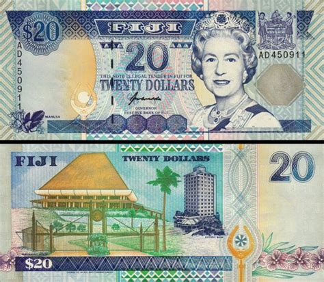 Fiji 20 Dollars 2002 UNC P 107a Queen Elizabeth II Fortumor