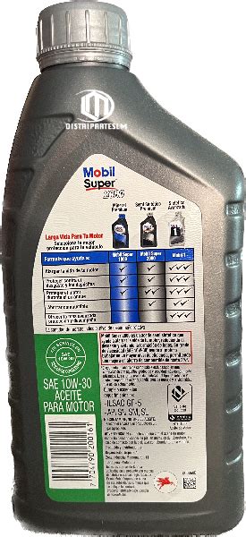 ACEITE MOBIL 10W30 SEMISINTÉTICO CUARTO SUPER 2000 Distripartes LM