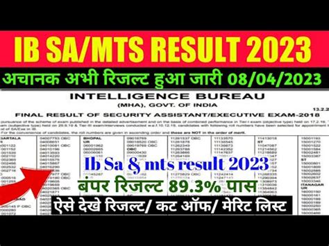 Ib Sa Mts Result 2023 Kaise Dekhe IB Sa Result 2023 Ib Sa Mts