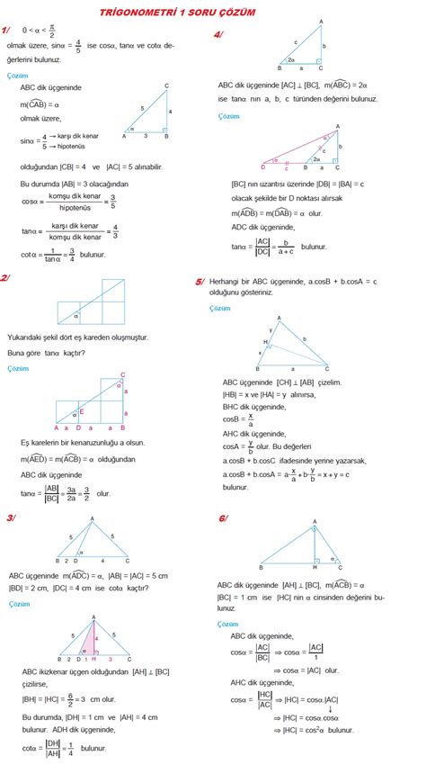 TRİGONOMETRİ 1 SORU ÇÖZÜM Matematik Kitap Çözümleri Matematik Kalesi