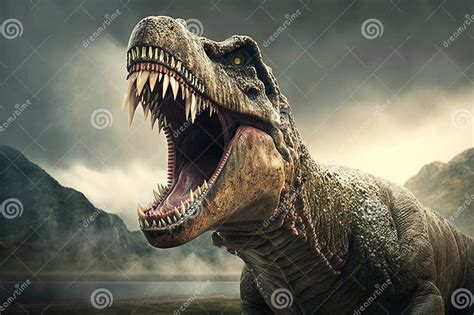 Tyrannosaurus Rex Roaring Showcasing Its Powerful And Terrifying