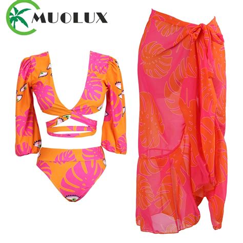 Muolux Sexy Piece Push Up Bikini Set Women Vintage Print