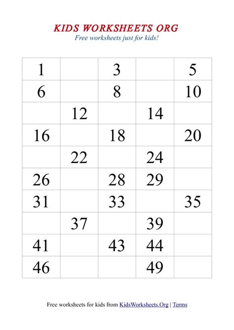 Missing Numbers 1 To 50 Worksheet