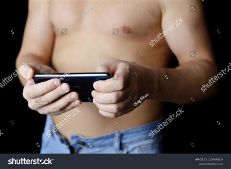 Muscular Man Jeans Naked Torso Smartphone Stock Photo 2126840324 Shutterstock