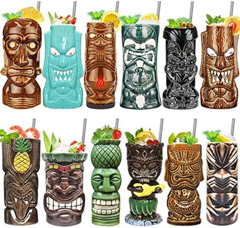 Claplante Tiki Glasses Set Of 12 14 Oz Modern Bar Tiki Cup Highball Drinking