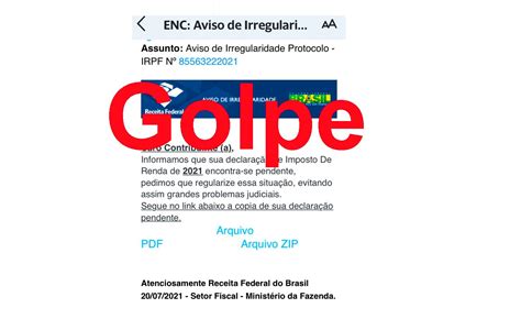 Receita Federal alerta sobre golpe via e mail Notícias de Poços de