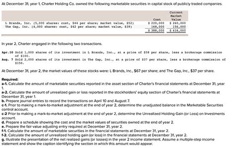 SOLVED At December 31 Year 1 Charter Holding Co Owned The Following